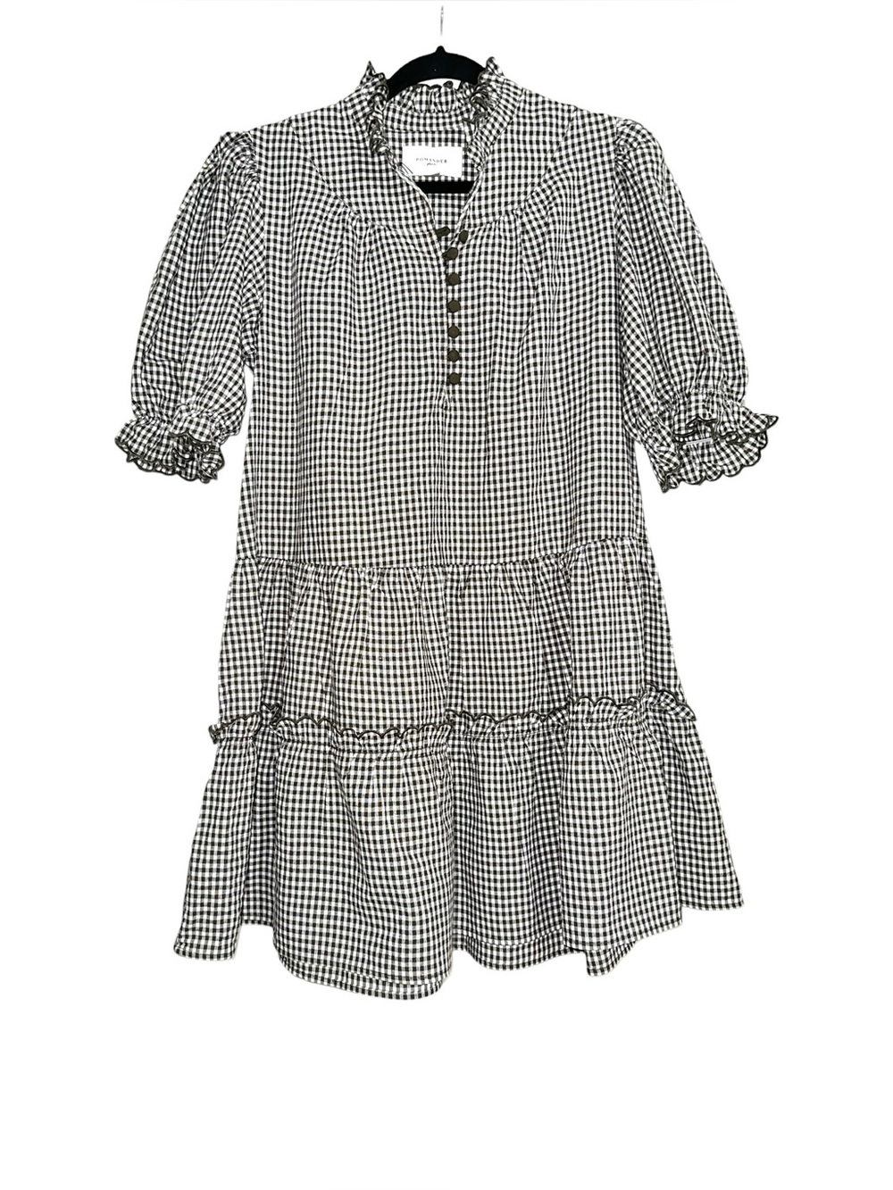Tuckernuck Pomander Place Selena Gingham Puff Sleeve Tiered Mini Dress LARGE - Picture 2 of 7